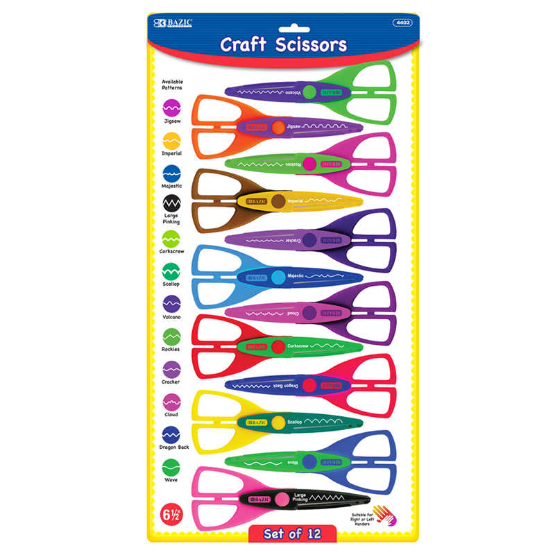 Bazic® Decorative Edge Craft Scissors Set, 6-1/2, Set of 12 - BAZ4402 -  TeachersParadise